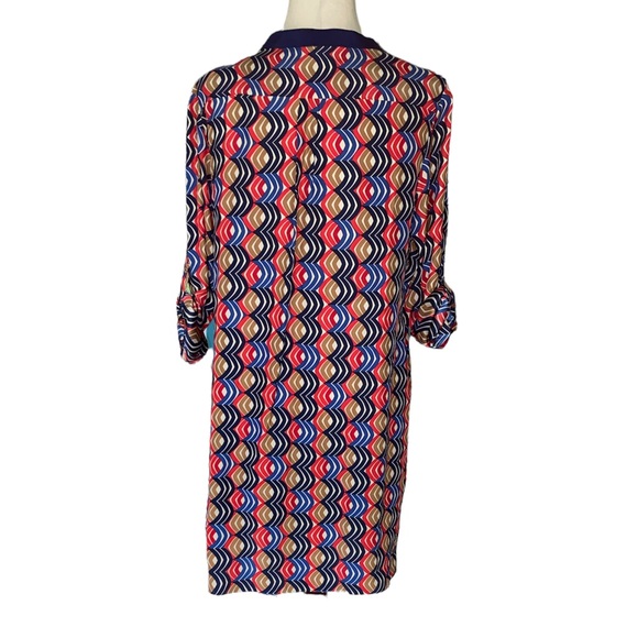 Alice & Trixie Silk Tan Blue Red Geometric Print Tunic Column Dress - M - Picture 5 of 9